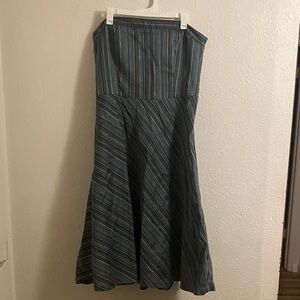 Green and Brown Stried Strapless Dress